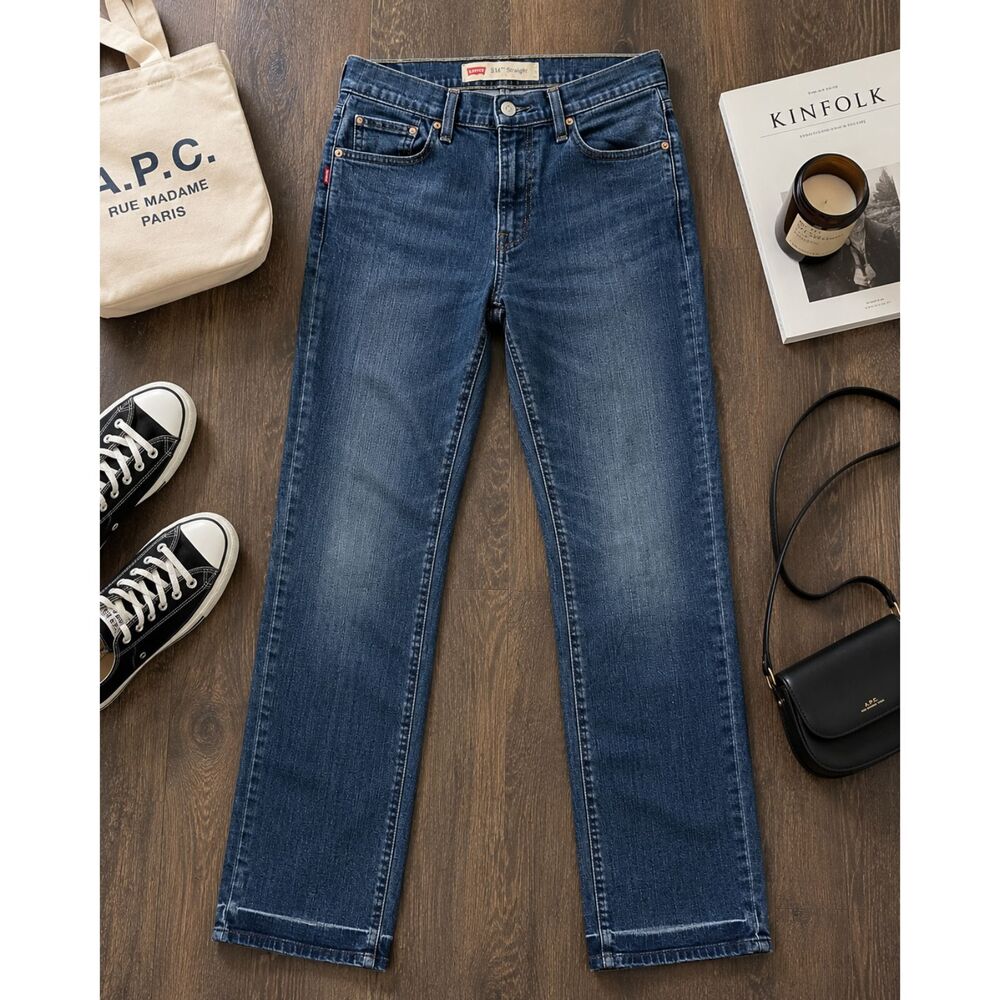 Levi's 505 Regular Jeans Womens 28/30 Straight Leg Dark Wash Blue Stretch